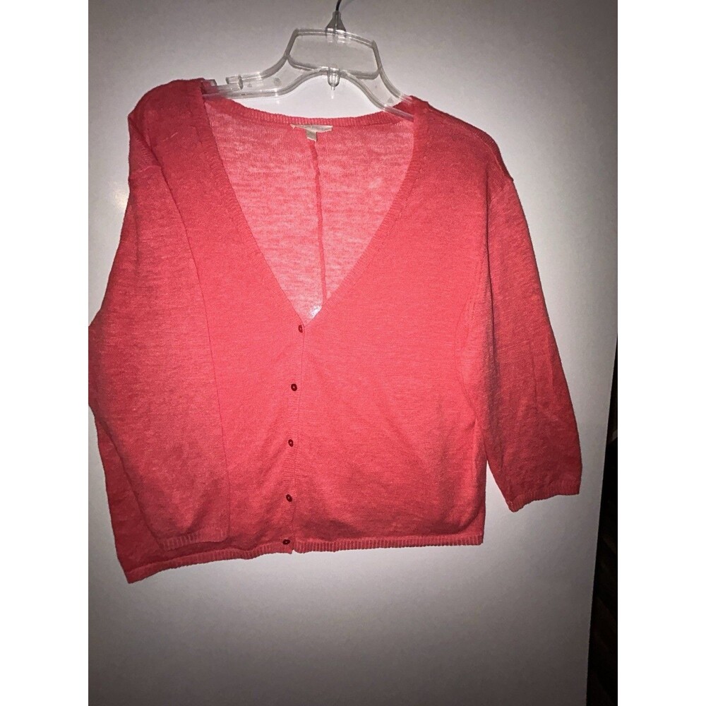 Eileen Fisher Sz XL Coral Cardigan Linen 3/4 Sleeves Quiet Luxury